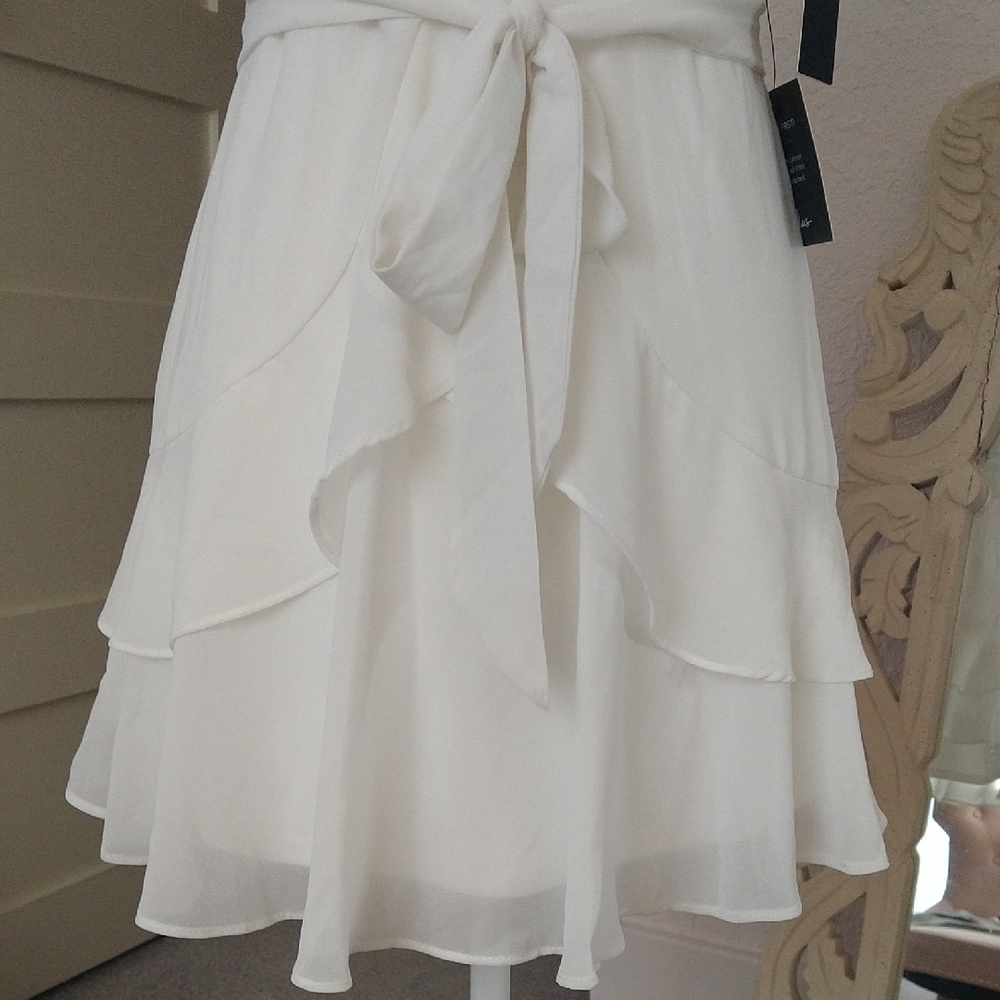 White Ruffle Wrap Dress - Elegant Women's Dress - Picture 5 of 9